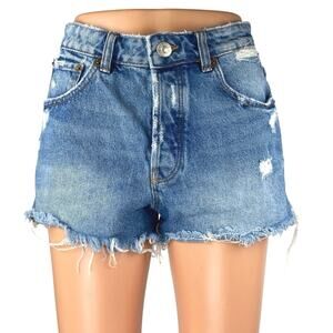 Zara Women's Blue Distressed Cut-Off High Waisted Denim Jean Shorts Size 2